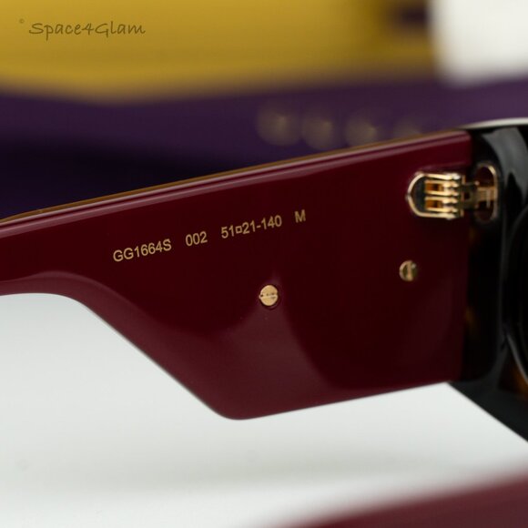 BRAND NEW Gucci GG1664S 002 Havana Red Green Rectangle Unisex Sunglasses - Picture 6 of 9